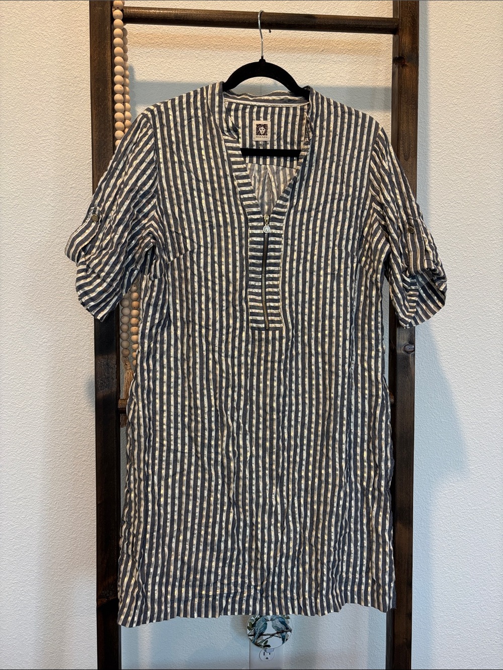 Anne Klein Navy and White Striped Midi Dress
